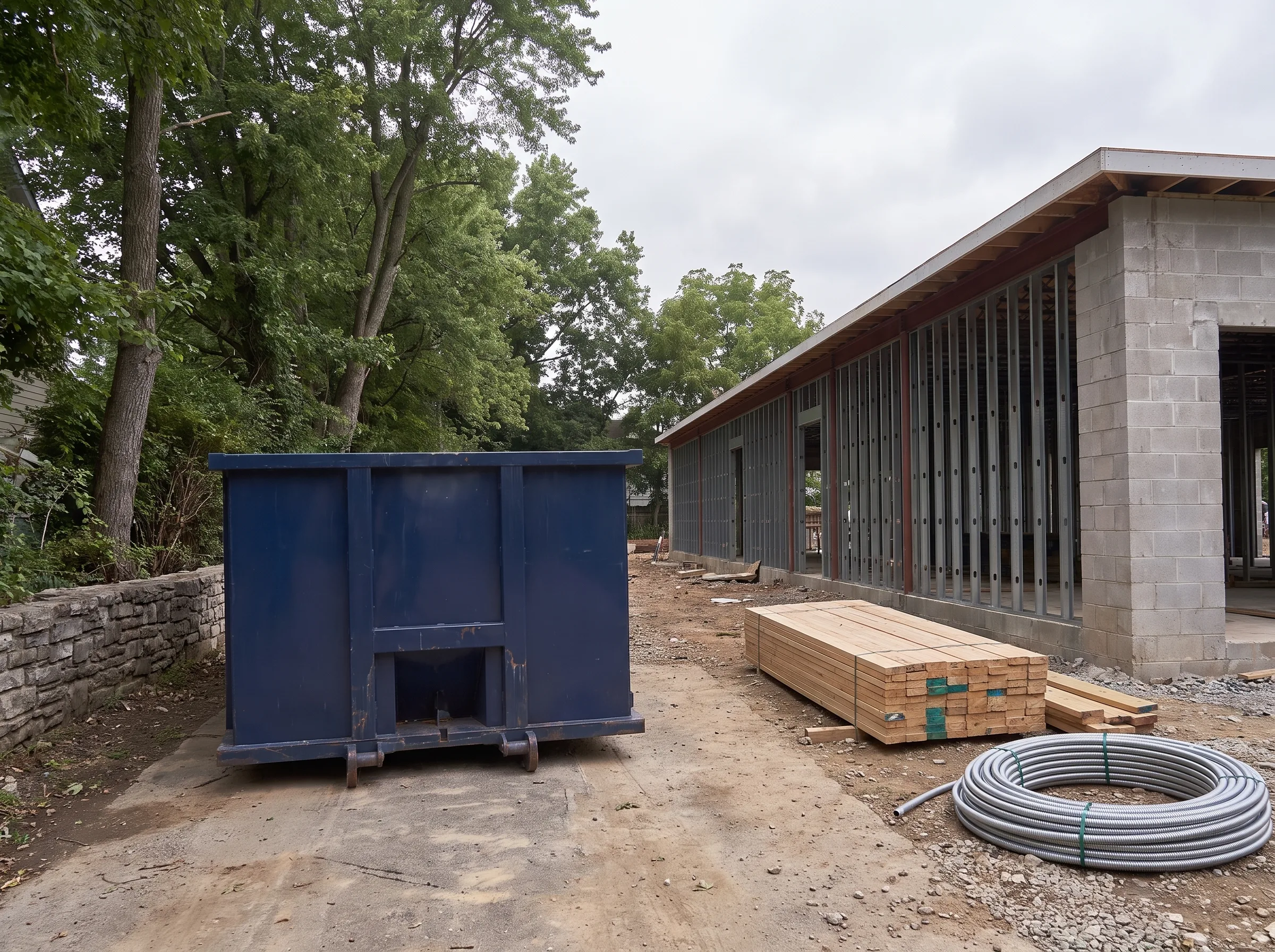 Roll-off dumpster being loaded in Eustis, ME