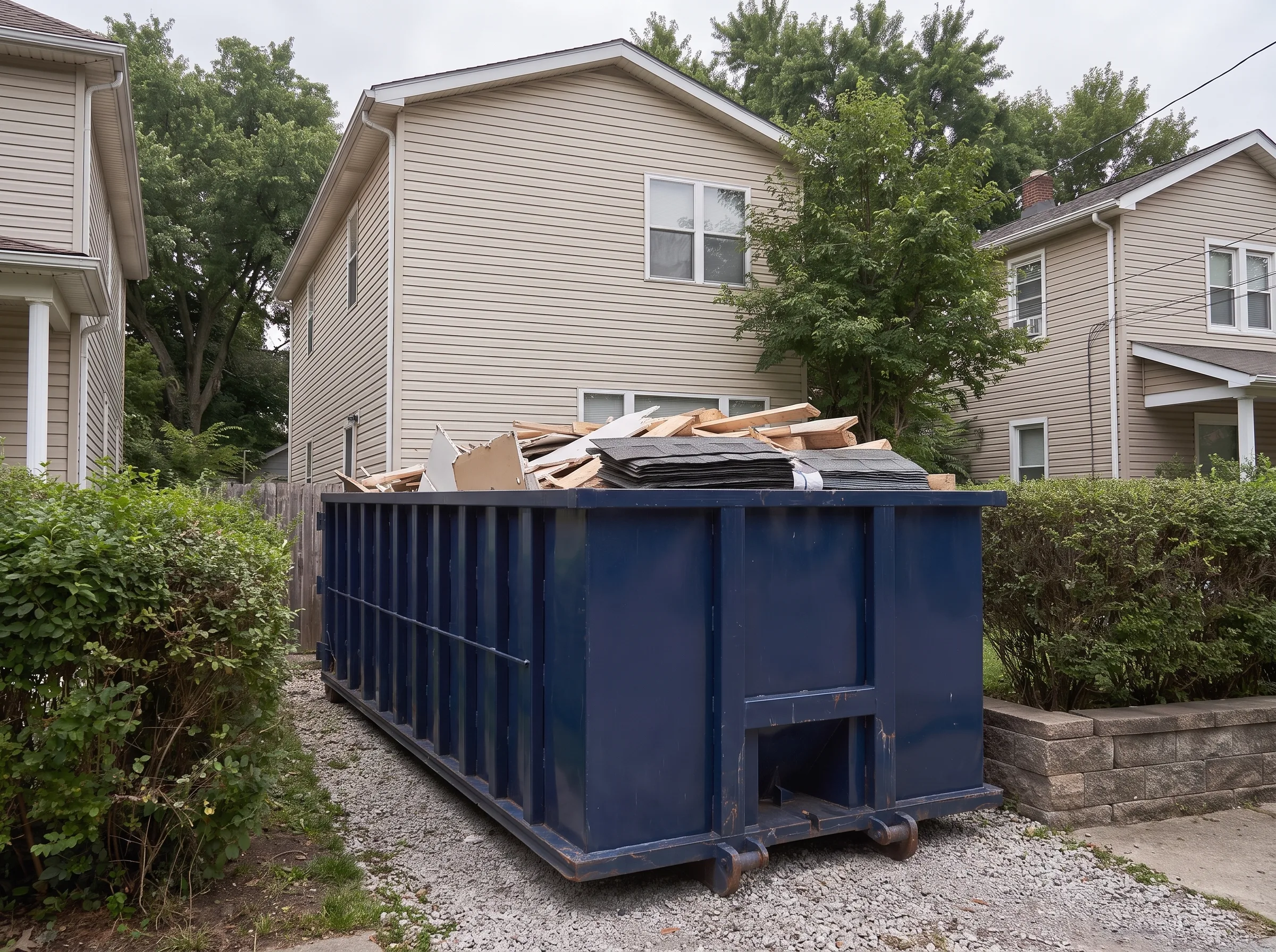 Roll-off dumpster being loaded in Androscoggin County, ME